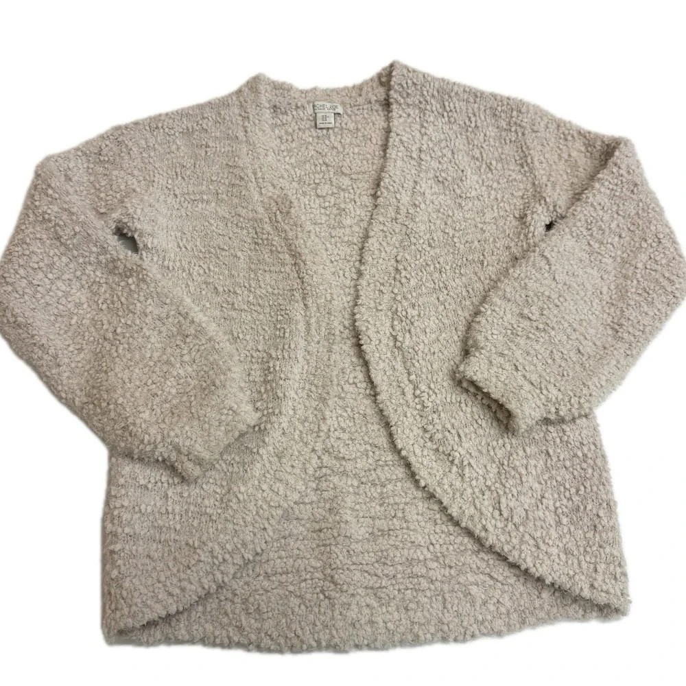 Rachel Zoe Cardigan Womens Medium Cream Sherpa Fuzzy Open Front Sweater